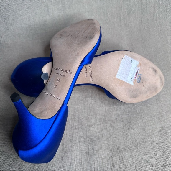 EUC Kate Spade Emison Blue Satin Peep Toe Heels Crystal Embellishment - Picture 5 of 5